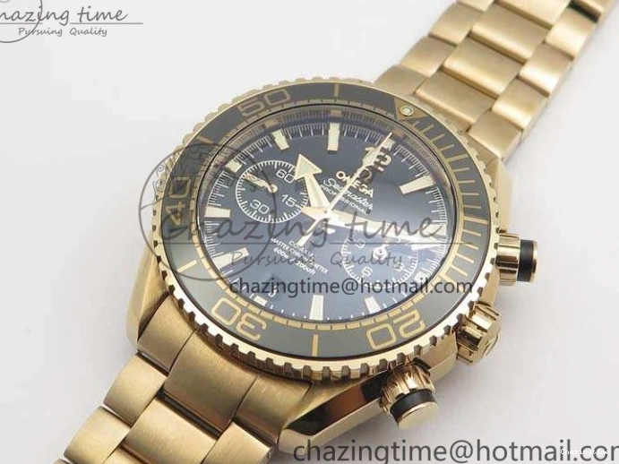 0328 Seamaster Pro Chrono RG Best Edition Black Ceramic Black Dial On RG Bracelet A ComfortFit 8130